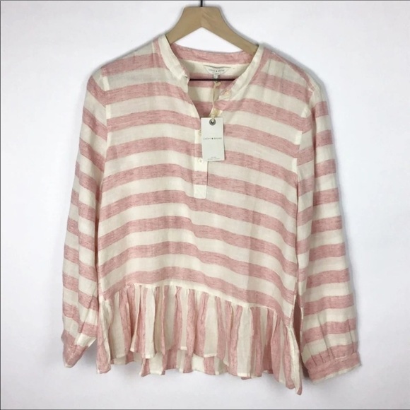 Lucky Brand🔥SALE🔥 pink long sleeve peplum top. Large NWT - Picture 1 of 5